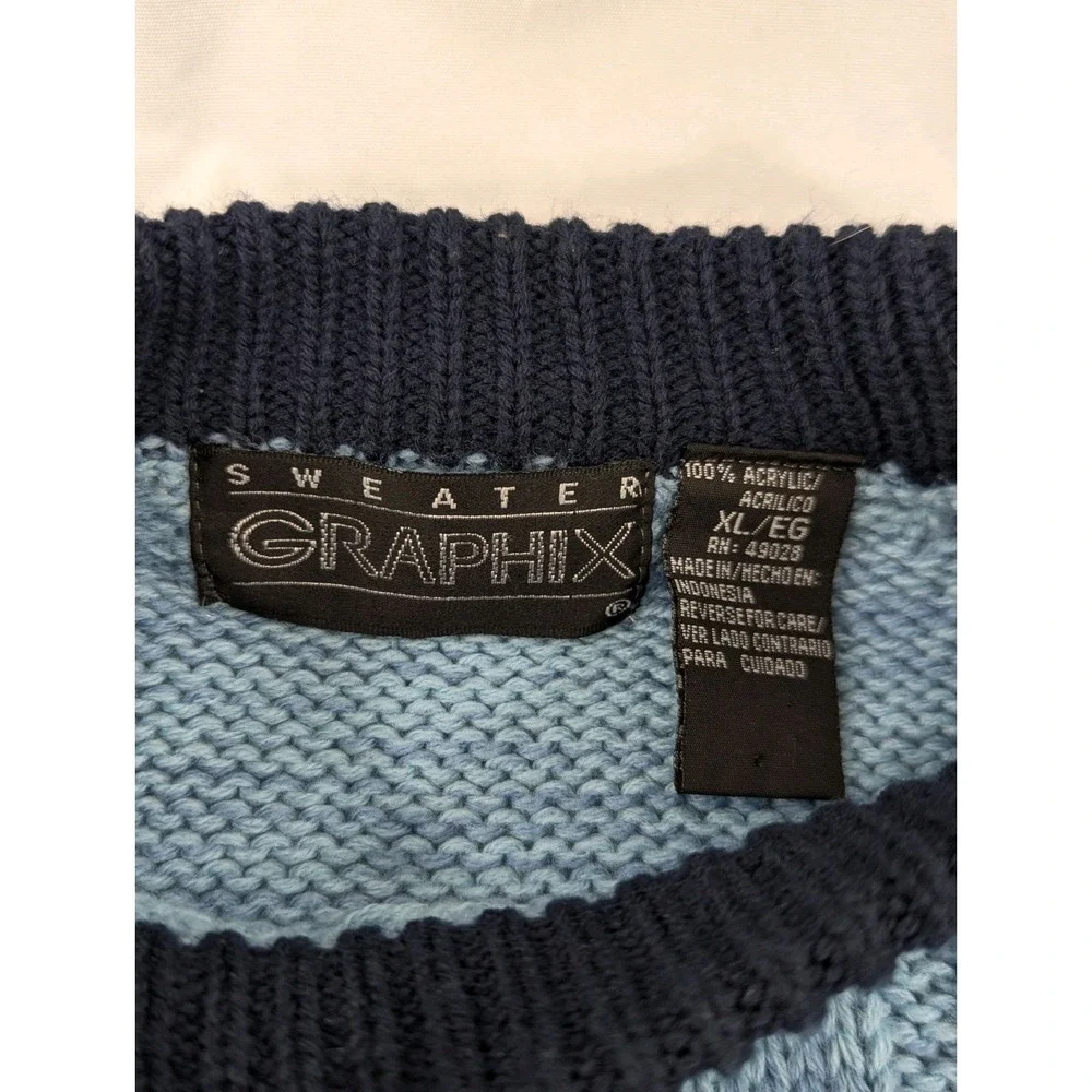 Vintage Sweater Graphix Sweater Mens‎ XL Layers Of Blues Pullover Crew Neck
